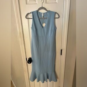 Pink blush maternity cocktail dress, pale blue